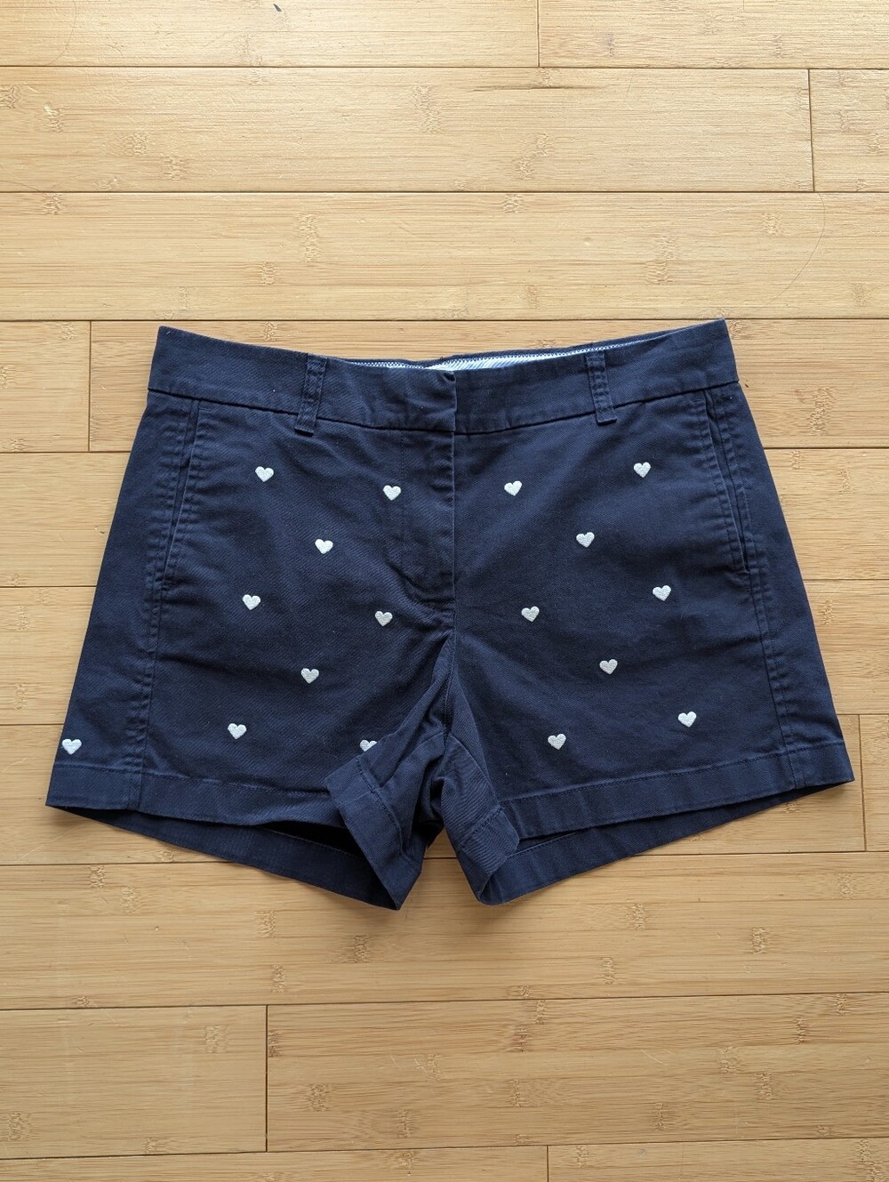 JCrew Navy Heart Embroidered Chino Shorts
